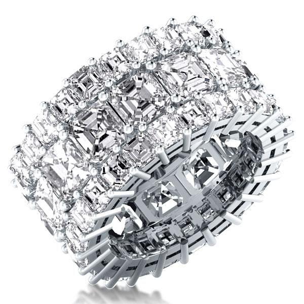 Triple Row White Sapphire Asscher Cut Wedding Band in Sterling Silver