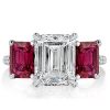 Three Stone Engagement Ring, 925 Sterling Silver, White & Ruby Sapphire