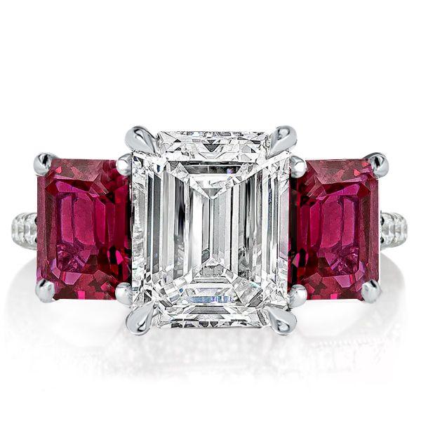Three Stone Engagement Ring, 925 Sterling Silver, White & Ruby Sapphire
