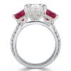 Three Stone Engagement Ring, 925 Sterling Silver, White & Ruby Sapphire