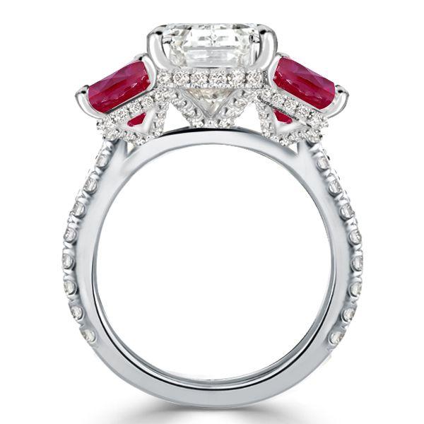Three Stone Engagement Ring, 925 Sterling Silver, White & Ruby Sapphire