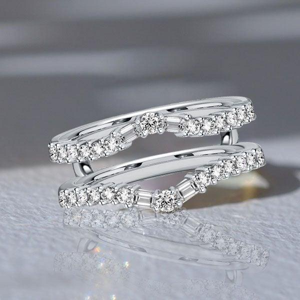 Sterling Silver Ring Enhancer with Baguette and Round Cut Stones (0.62 CT. TW.)