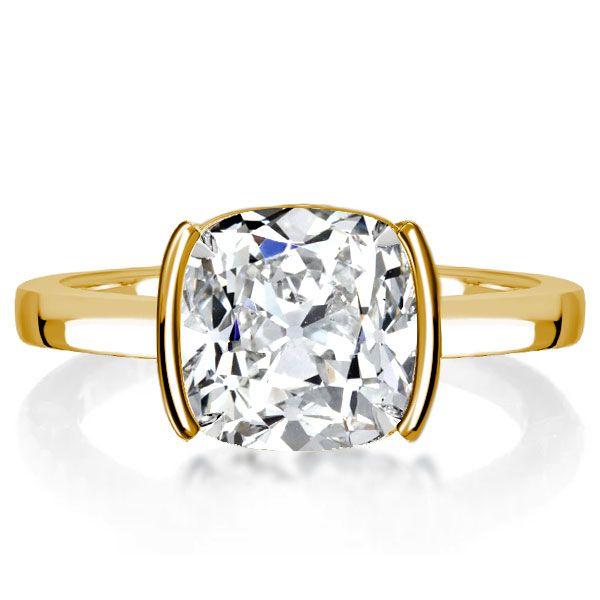 Cushion Cut Solitaire Engagement Ring - Half Bezel Setting in Sterling Silver