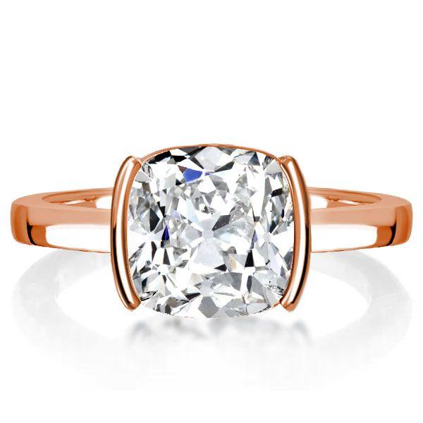 Cushion Cut Solitaire Engagement Ring - Half Bezel Setting in Sterling Silver