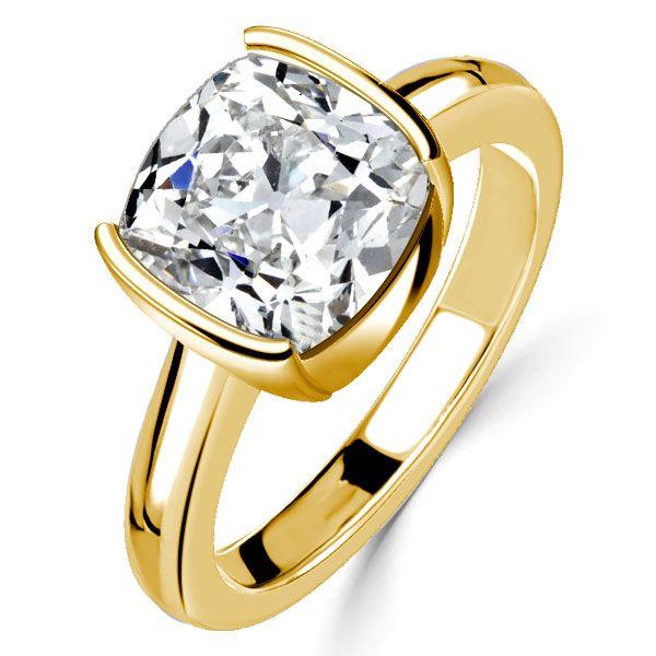 Cushion Cut Solitaire Engagement Ring - Half Bezel Setting in Sterling Silver