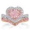Halo Heart Cut Bridal Set - Two Tone Sterling Silver Wedding Ring Set