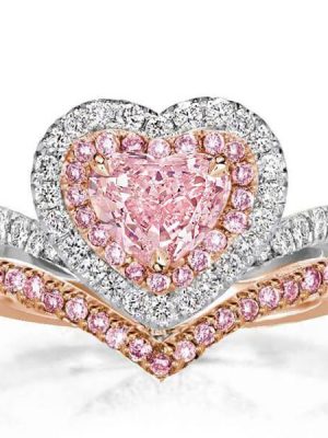 Halo Heart Cut Bridal Set - Two Tone Sterling Silver Wedding Ring Set