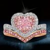 Halo Heart Cut Bridal Set - Two Tone Sterling Silver Wedding Ring Set