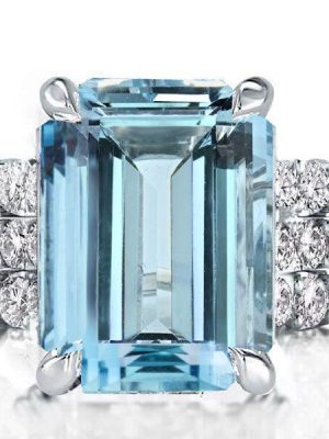 Emerald Cut Aquamarine 925 Sterling Silver 3PC Wedding Ring Set