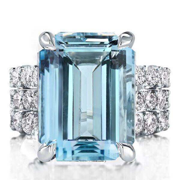 Emerald Cut Aquamarine 925 Sterling Silver 3PC Wedding Ring Set