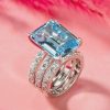 Emerald Cut Aquamarine 925 Sterling Silver 3PC Wedding Ring Set