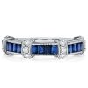 Vintage Style Baguette Cut Blue Sapphire Wedding Band in 925 Sterling Silver