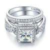 Halo Twist White Sapphire Bridal Set in Sterling Silver