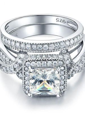 Halo Twist White Sapphire Bridal Set in Sterling Silver
