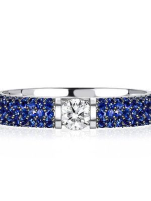 Micro Pave Blue Sapphire Eternity Band Ring - 925 Sterling Silver