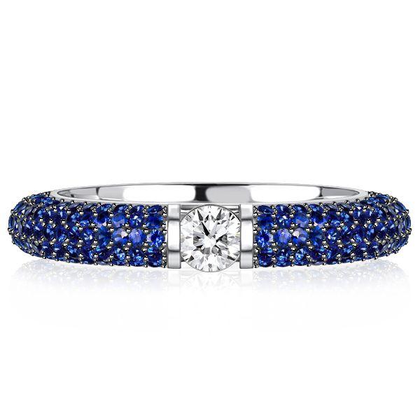 Micro Pave Blue Sapphire Eternity Band Ring - 925 Sterling Silver