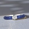 Micro Pave Blue Sapphire Eternity Band Ring - 925 Sterling Silver