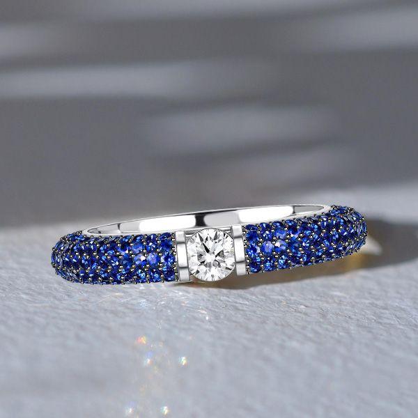 Micro Pave Blue Sapphire Eternity Band Ring - 925 Sterling Silver