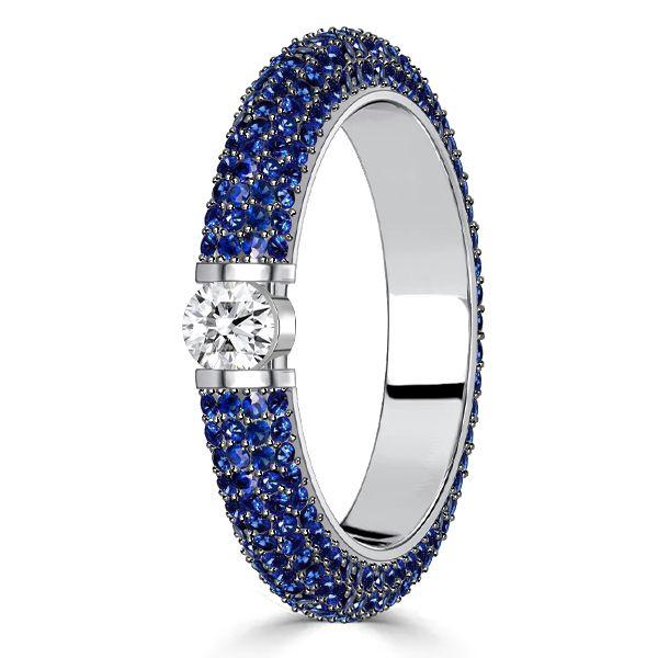 Micro Pave Blue Sapphire Eternity Band Ring - 925 Sterling Silver