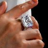 Cushion Cut Double Prong Solitaire Engagement Ring in Sterling Silver