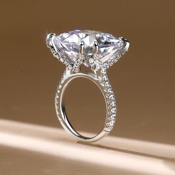 Cushion Cut Double Prong Solitaire Engagement Ring in Sterling Silver