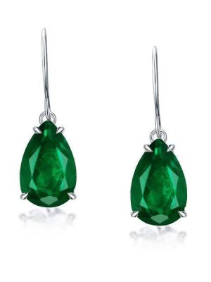 Emerald Sapphire Pear Drop Earrings - Sterling Silver Fish Hook Dangle Earrings