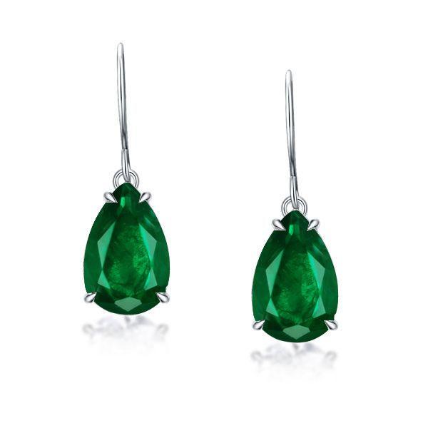 Emerald Sapphire Pear Drop Earrings - Sterling Silver Fish Hook Dangle Earrings