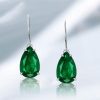Emerald Sapphire Pear Drop Earrings - Sterling Silver Fish Hook Dangle Earrings