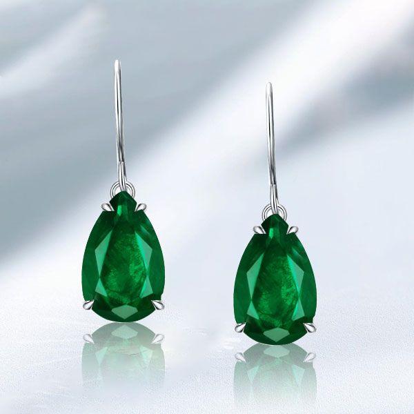Emerald Sapphire Pear Drop Earrings - Sterling Silver Fish Hook Dangle Earrings