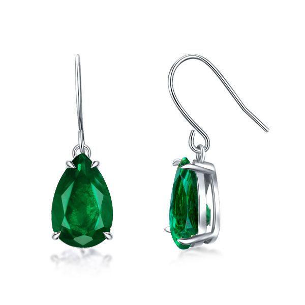 Emerald Sapphire Pear Drop Earrings - Sterling Silver Fish Hook Dangle Earrings