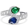 Pear Cut Emerald & Blue Sapphire Teardrop Ring in Sterling Silver