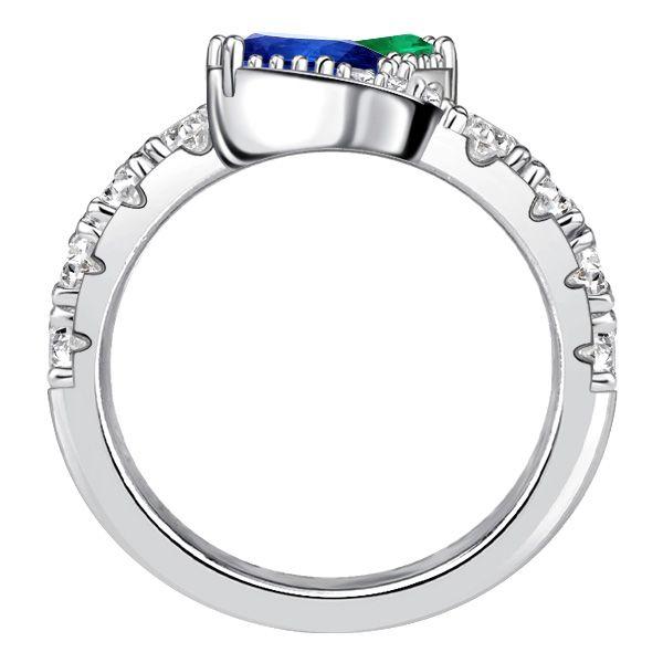 Pear Cut Emerald & Blue Sapphire Teardrop Ring in Sterling Silver