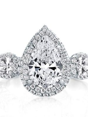 Pear Cut Three Stone Engagement Ring in Sterling Silver