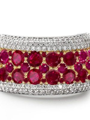 Ruby Wedding Band - Two-Tone Sterling Silver Multi-Row Promise Ring for Women
