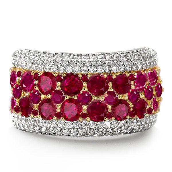 Ruby Wedding Band - Two-Tone Sterling Silver Multi-Row Promise Ring for Women