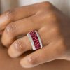 Ruby Wedding Band - Two-Tone Sterling Silver Multi-Row Promise Ring for Women