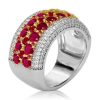 Ruby Wedding Band - Two-Tone Sterling Silver Multi-Row Promise Ring for Women