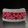Ruby Wedding Band - Two-Tone Sterling Silver Multi-Row Promise Ring for Women