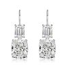 Sterling Silver Drop Earrings with Emerald and Cushion Cut Simulated Gems
