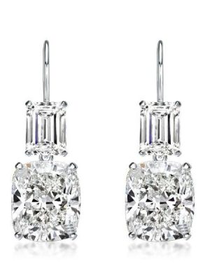 Sterling Silver Drop Earrings with Emerald and Cushion Cut Simulated Gems