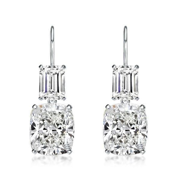 Sterling Silver Drop Earrings with Emerald and Cushion Cut Simulated Gems