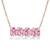 Rose Gold Pink Sapphire Baguette Bar Necklace for Women - Sterling Silver