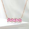 Rose Gold Pink Sapphire Baguette Bar Necklace for Women - Sterling Silver