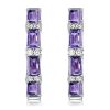 Baguette Cut Amethyst Sterling Silver Hoop Earrings with Hinged Back