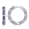 Baguette Cut Amethyst Sterling Silver Hoop Earrings with Hinged Back