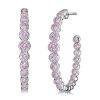 Round Cut Pink Sapphire Sterling Silver Hoop Earrings | Rhodium Plated
