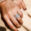 Triple Row Created White Sapphire Wedding Band in Sterling Silver