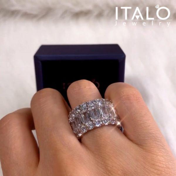 Triple Row Created White Sapphire Wedding Band in Sterling Silver