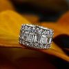 Triple Row Created White Sapphire Wedding Band in Sterling Silver