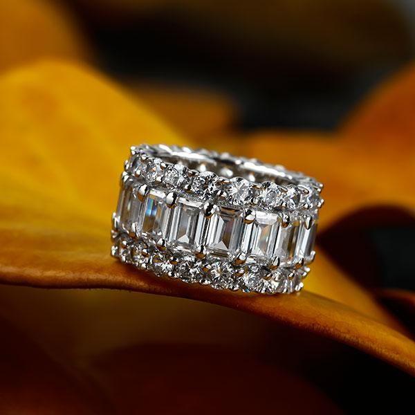 Triple Row Created White Sapphire Wedding Band in Sterling Silver
